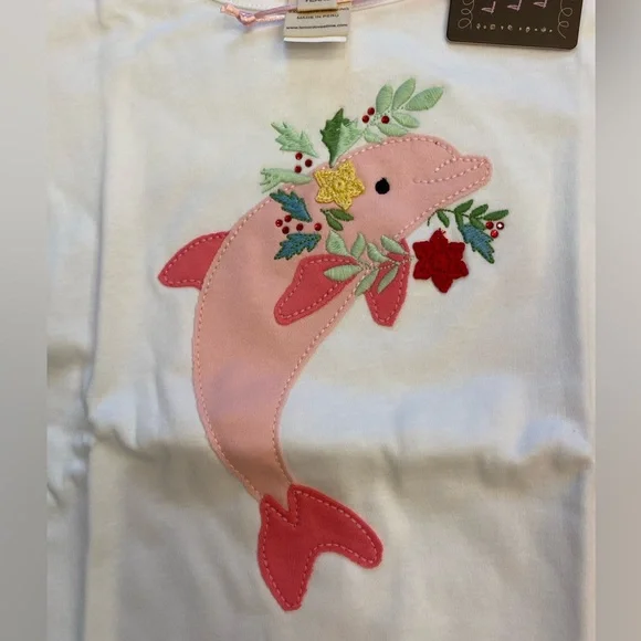 NWT Lemon Loves Lime White Dolphin Wreath Shirt Girls size 6 - Picture 5 of 6
